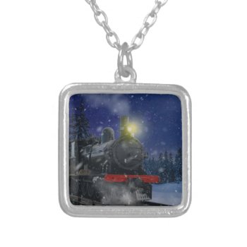 Christmas Train In The Snow        Silver Plated Necklace by Celine_pics at Zazzle