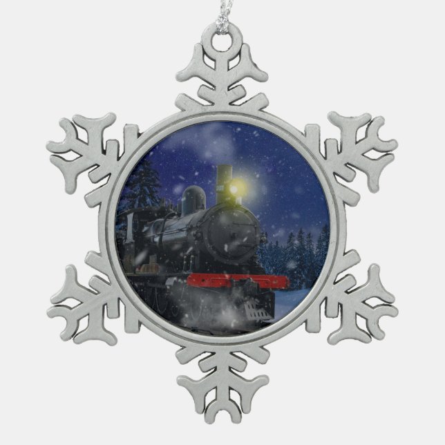 Christmas Train in the snow             Snowflake Pewter Christmas Ornament (Front)