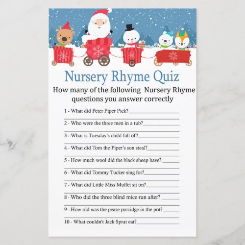 Christmas train Nursery Rhyme Quiz baby shower gam