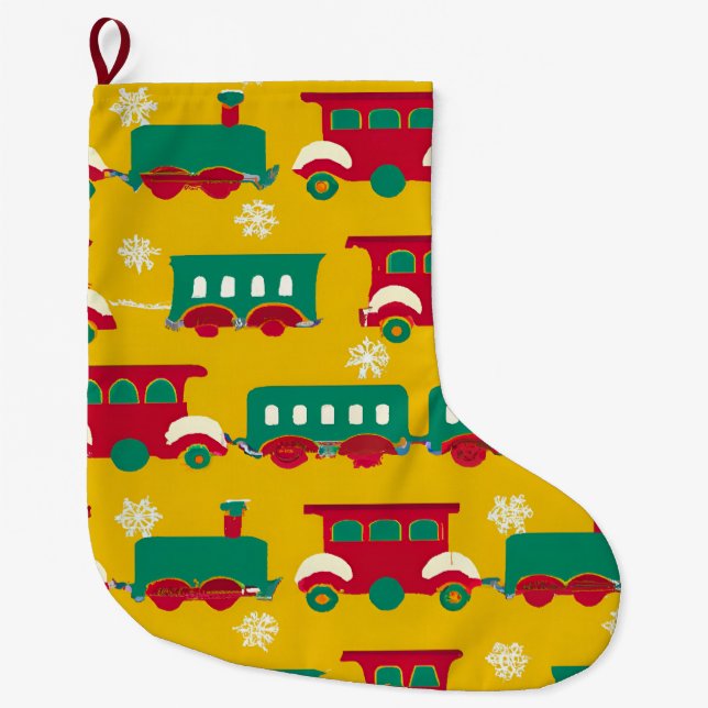Christmas train pattern large christmas stocking (Front)