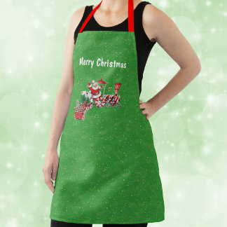 Christmas Train Peppermint Candy Wheels Santa Gold Apron