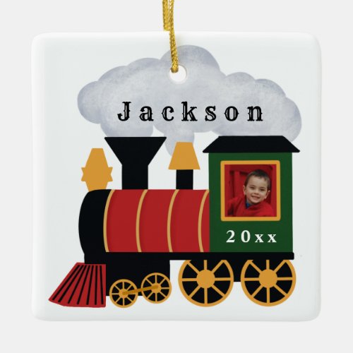 Christmas Train Personalized Photo Ceramic Ornament