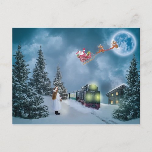 christmas train postcard