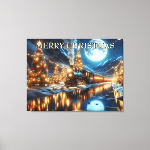 Christmas Train Reflected in Snowy River Village Canvas Print