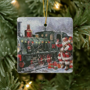 Christmas Train Santa Toys Vintage Xmas Holiday Ceramic Ornament
