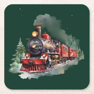 Christmas Train Square Paper Coaster