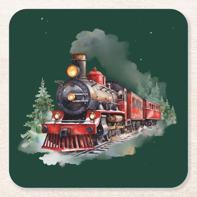 Christmas Train Square Paper Coaster (Front)