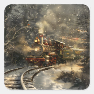 Christmas Train Square Sticker