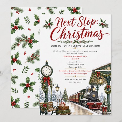 Christmas Train Station Party Invitation