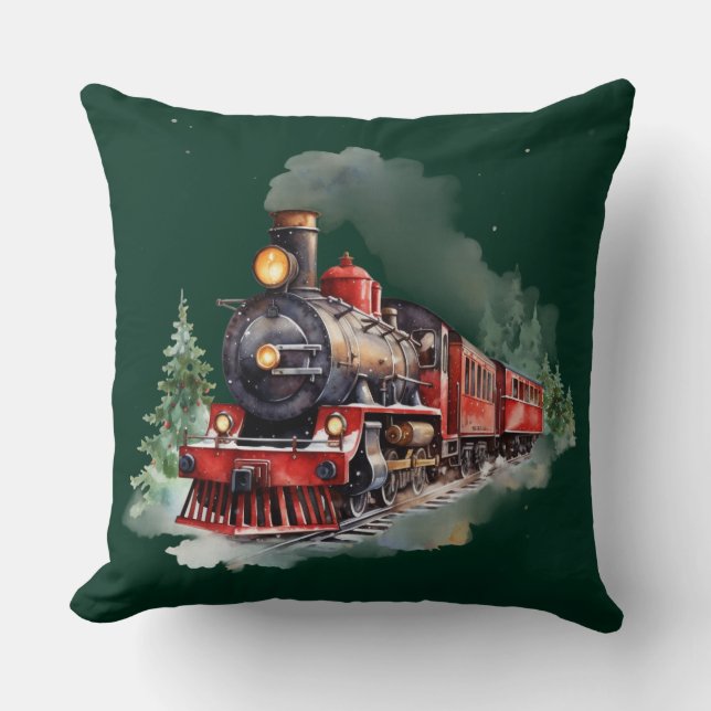 Christmas Train Throw Pillow (Front)
