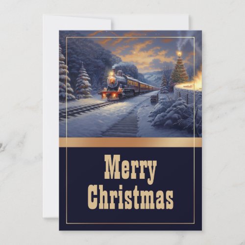 Christmas Train Vintage Painting Holiday Card