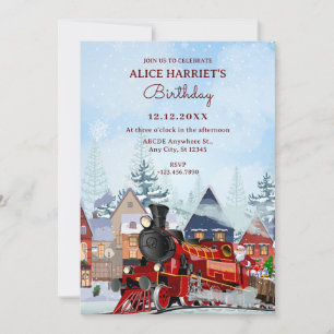 Christmas train winter birthday Invitation