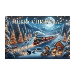 Christmas Train with Lanterns and Woodland Animals Acrylic Print