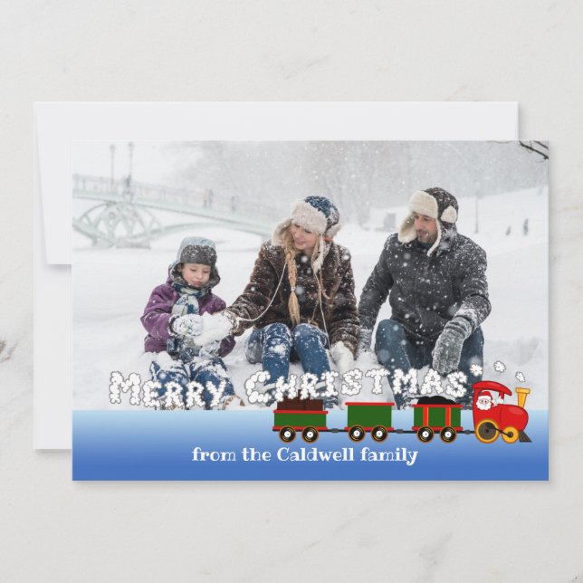 Christmas Train with Smoke Greeting Photo Card (Front)