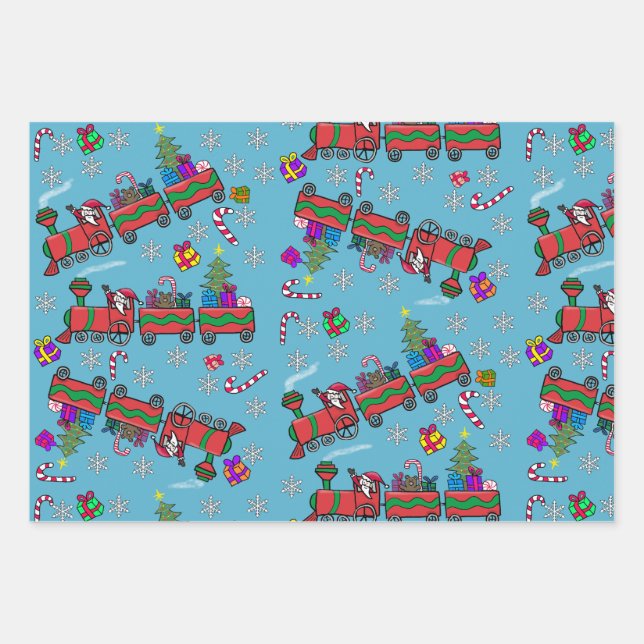 Christmas Trains Wrapping Paper Sheets (Front 2)