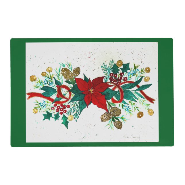Christmas tray ( holly & berries) placemat (Front)