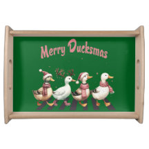 Christmas Tray Merry Ducksmas in green