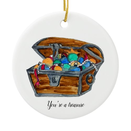 Christmas Treasure Chest Ceramic Ornament