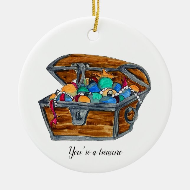 Christmas Treasure Chest Ceramic Ornament (Front)