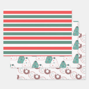 Christmas Treats and Stripes Wrapping Paper Sheets