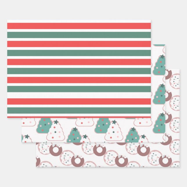 Christmas Treats and Stripes Wrapping Paper Sheets (Set)