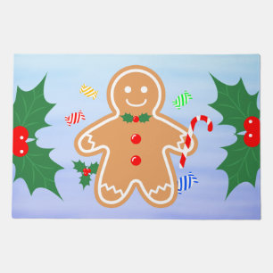 Christmas Treats Gingerbread Man Candy Cane Doormat