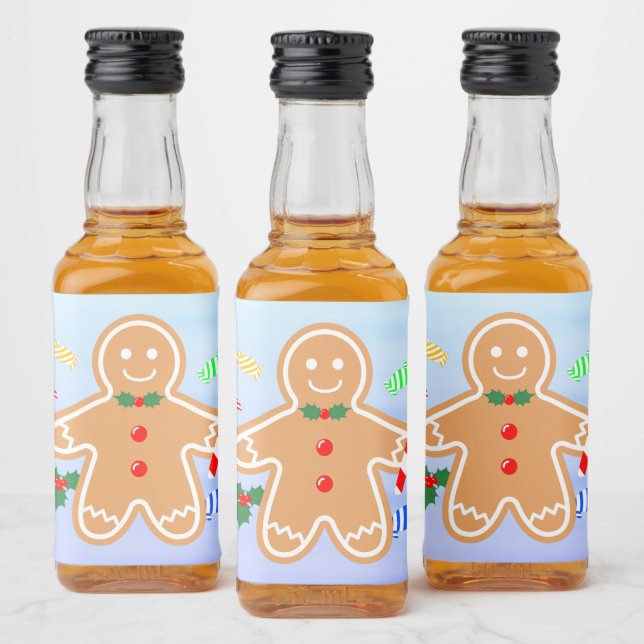 Christmas Treats Gingerbread Man Candy Cane Liquor Bottle Label (Bottles)