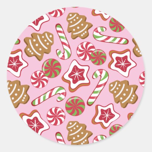 Christmas treats _ pink classic round sticker
