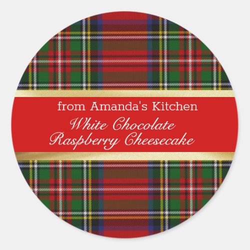 Christmas Treats Red Green Plaid Gold   Classic Round Sticker