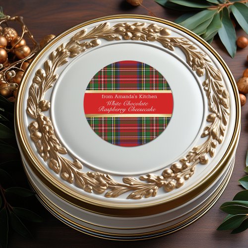 Christmas Treats Red Green Plaid Gold   Classic Round Sticker