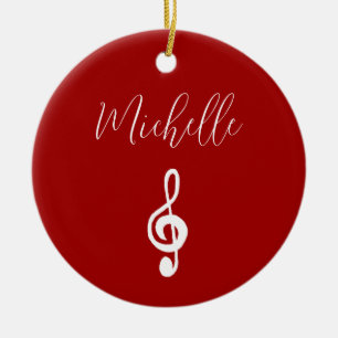 Christmas Treble Clef Musical Red Ceramic Ornament