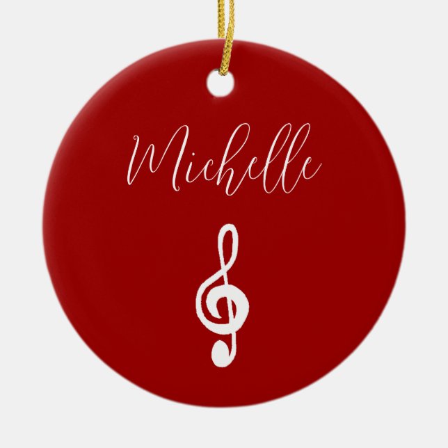 Christmas Treble Clef Musical Red Ceramic Ornament (Front)