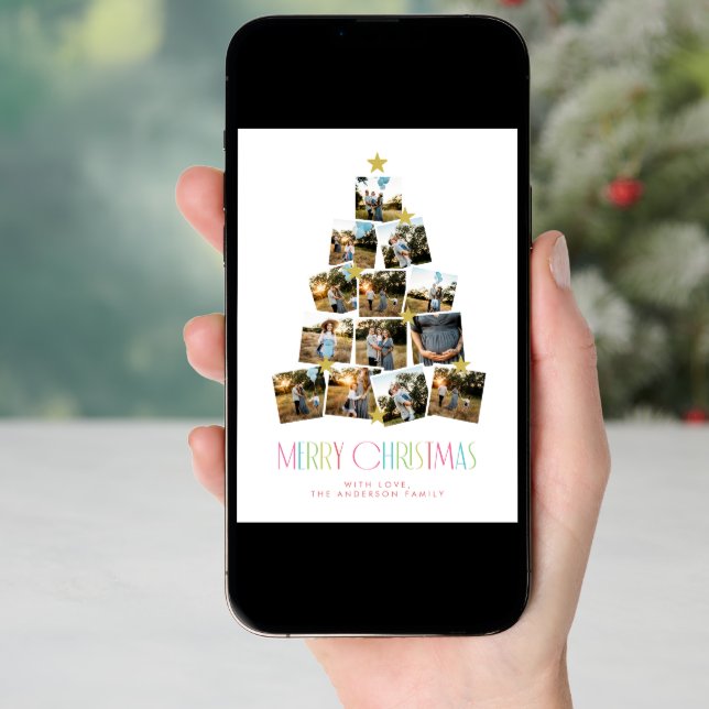 Christmas Tree 13 Photo Collage Christmas Card (Front Digital)