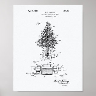 Christmas Tree 1925 Patent Art White Paper Poster