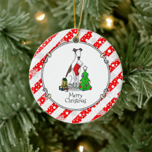 Christmas Tree 2 Greyhound (brindle white) Dog Fun Ceramic Ornament