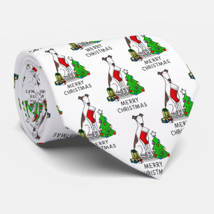 Christmas Tree 2 Greyhound (brindle white) Dog Fun Neck Tie