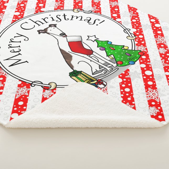 Christmas Tree 2 Greyhound (brindle white) Dog Fun Sherpa Blanket (3/4)