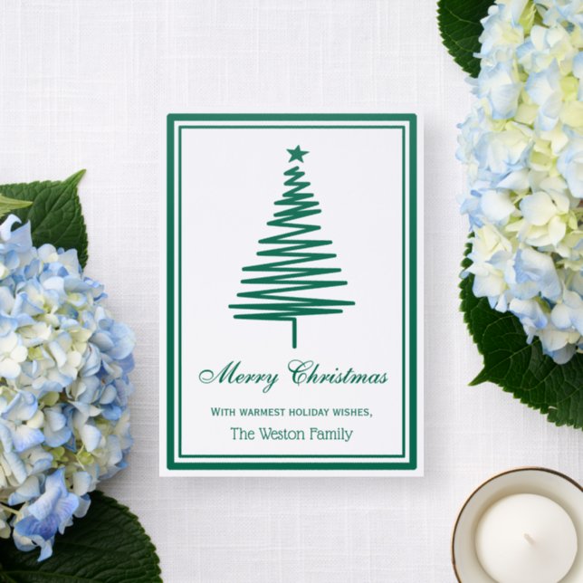Christmas Tree #4 Squiggle Letterpress Photo Cards (Front)