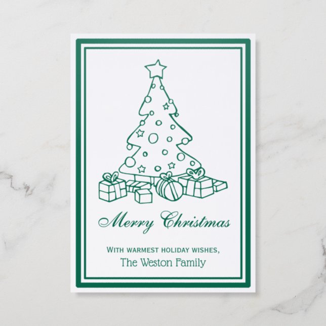 Christmas Tree #5 With Presents Letterpress Photo Cards (Front)
