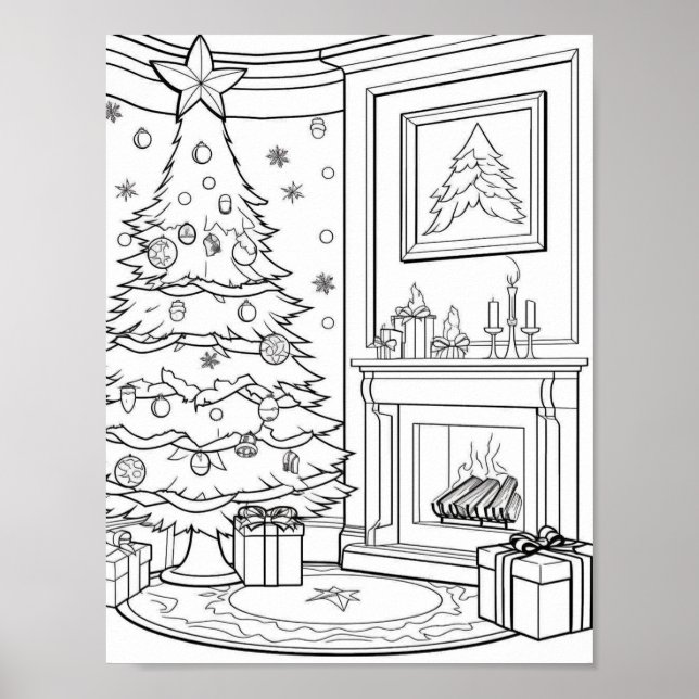 Christmas Tree Adult Coloring Poster (Front)