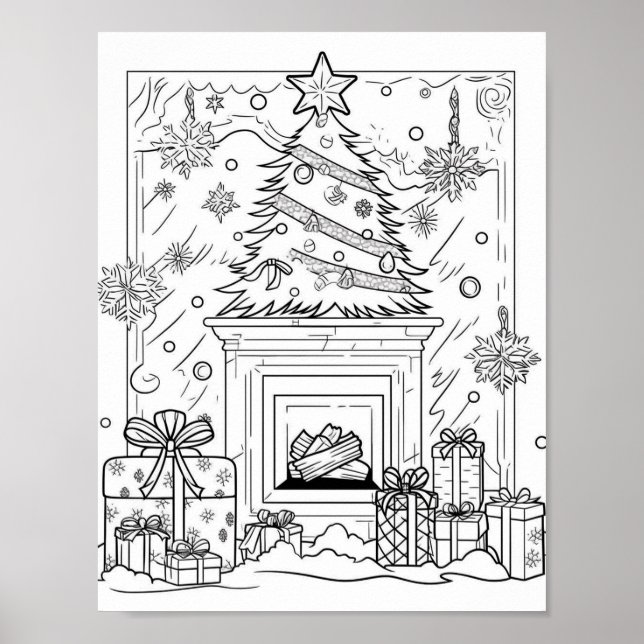Christmas Tree Adult Coloring Poster (Front)