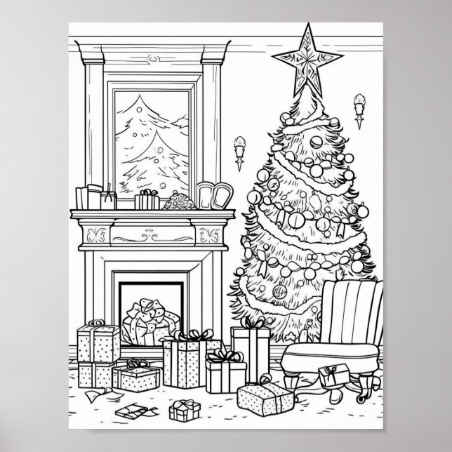 Christmas Tree Adult Coloring Poster (Front)