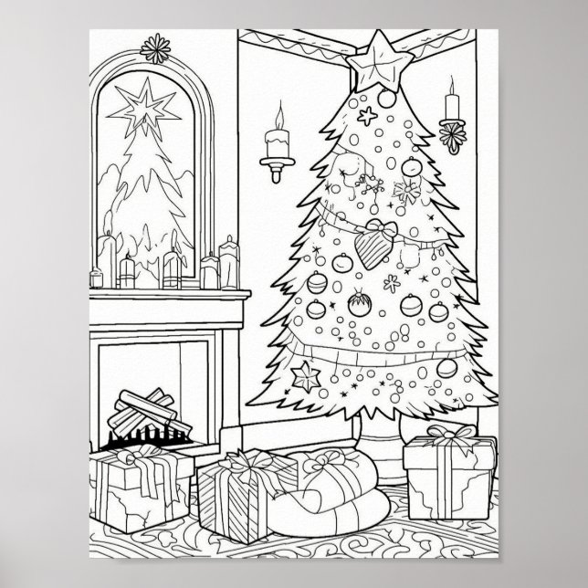 Christmas Tree Adult Coloring Poster (Front)