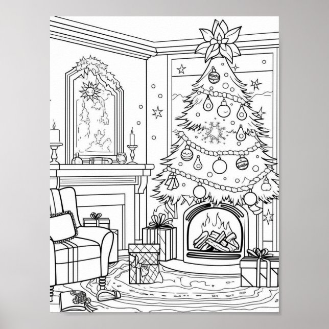 Christmas Tree Adult Coloring Poster (Front)
