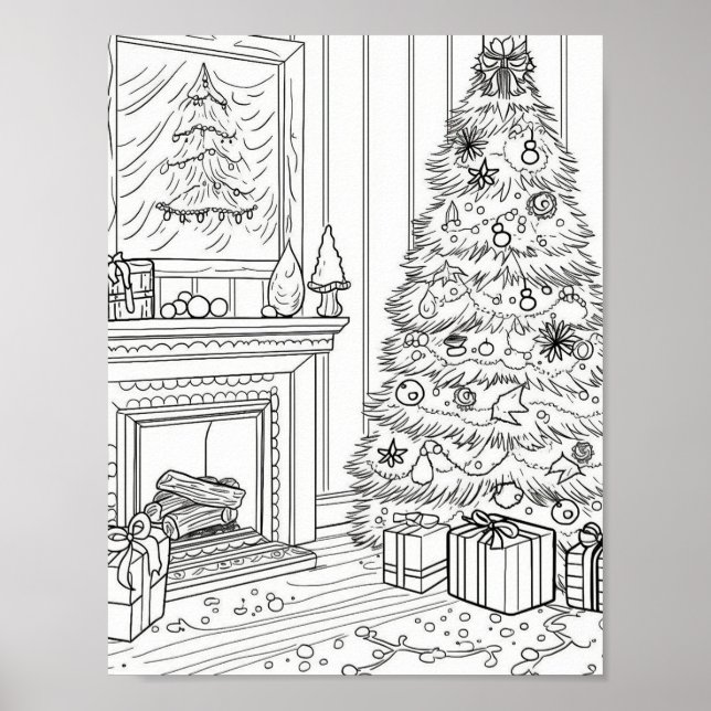 Christmas Tree Adult Coloring Poster (Front)