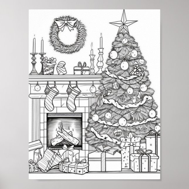 Christmas Tree Adult Coloring Poster (Front)