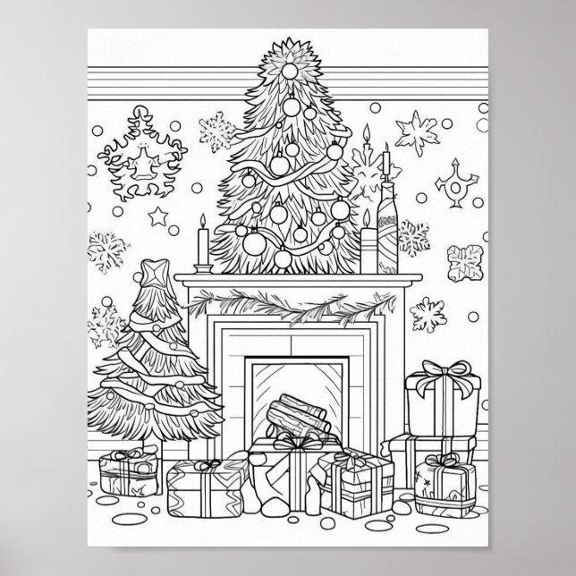 Christmas Tree Adult Coloring Poster (Front)