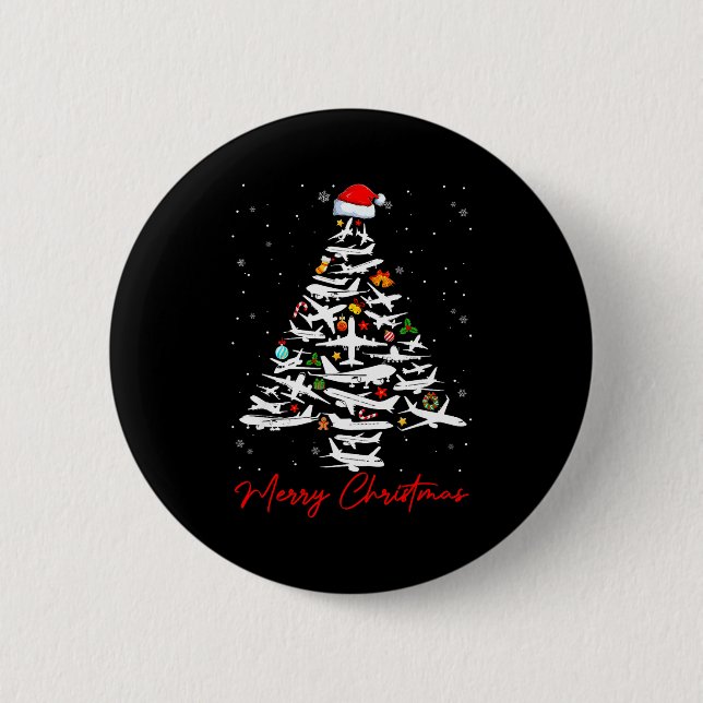 Christmas Tree Airplanes Lots Merry Christmas Men  Button (Front)