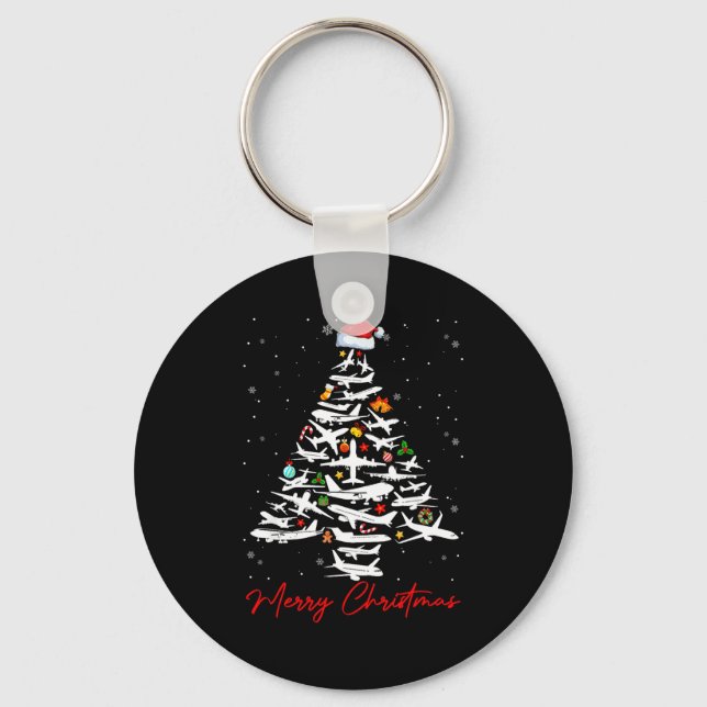 Christmas Tree Airplanes Lots Merry Christmas Men  Keychain (Front)