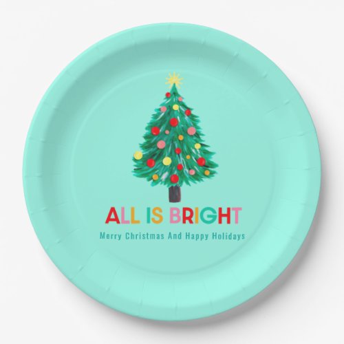 Christmas Tree All Is Bright Christmas Party Paper Plates